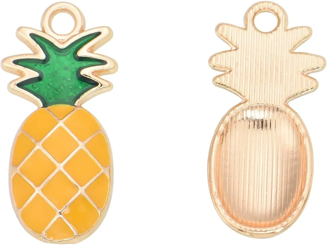 Pack of 80 Pineapple Enamel Charms Gold Plated Colored Pendants Hawaii Style Accessories for Necklace Bracelet Jewelry Making DIY Crafting