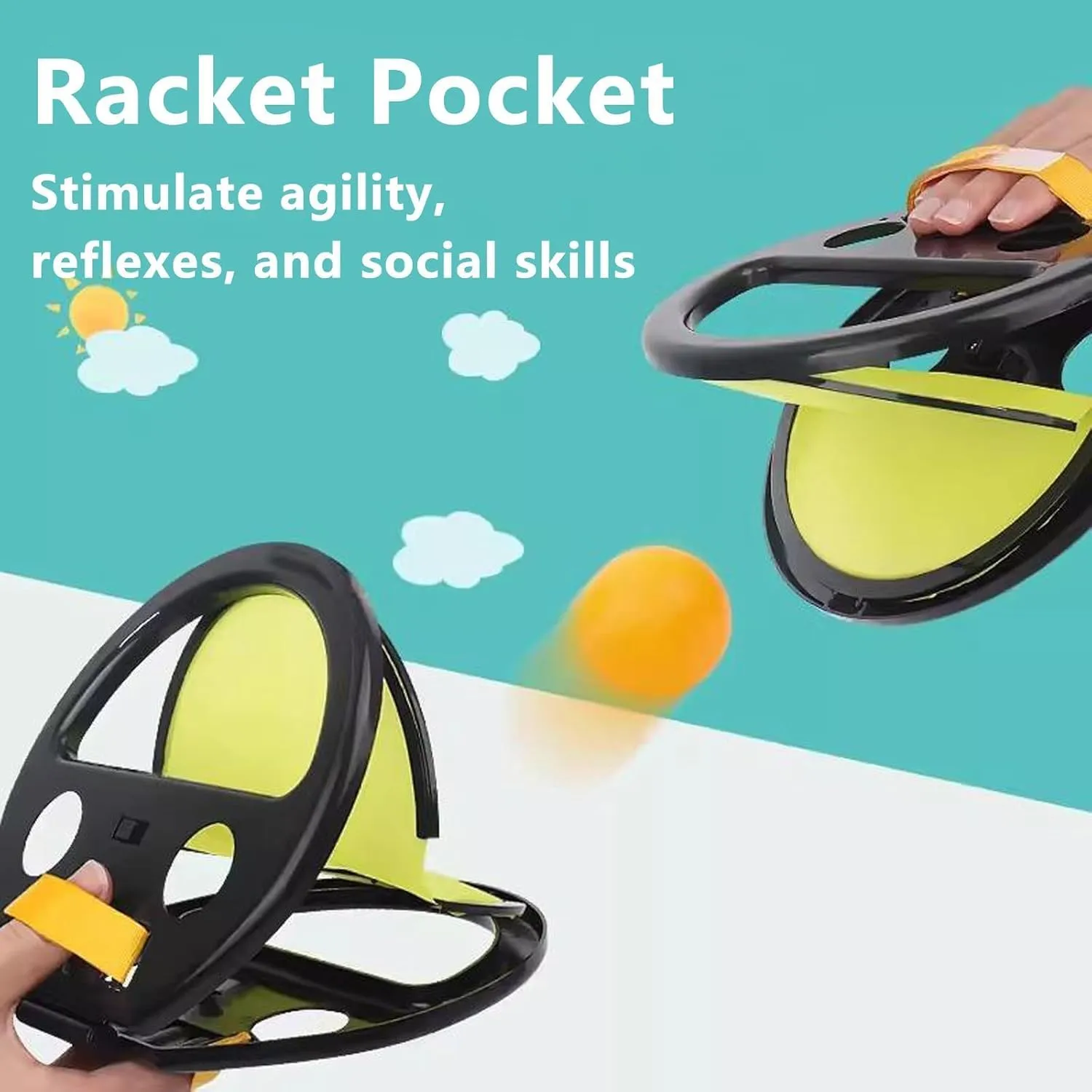 Racket-Pocket Catch Game, Racket Pocket, Toss and Catch Ball Game, Toss and Catch Ball Set,Throw Catch Ball Game