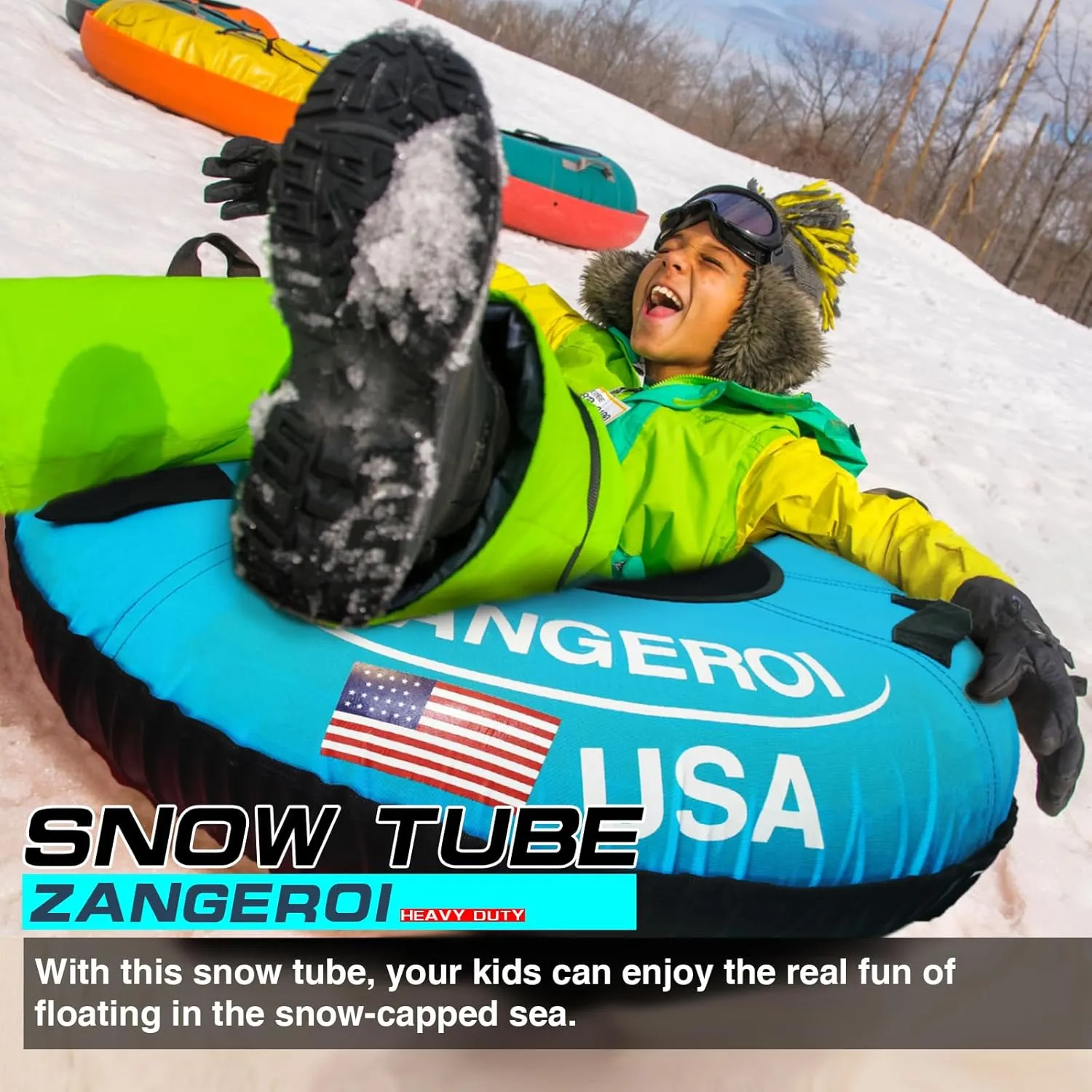 Snow Tube Snow Tubes Heavy Duty Snow Tube for Kids Adult Snow Tube Snow Tubes for Sledding Snow Sled Sledding Tube Inflatable Snow Tube for Kids Towable Rubber Snow Tube with Cover