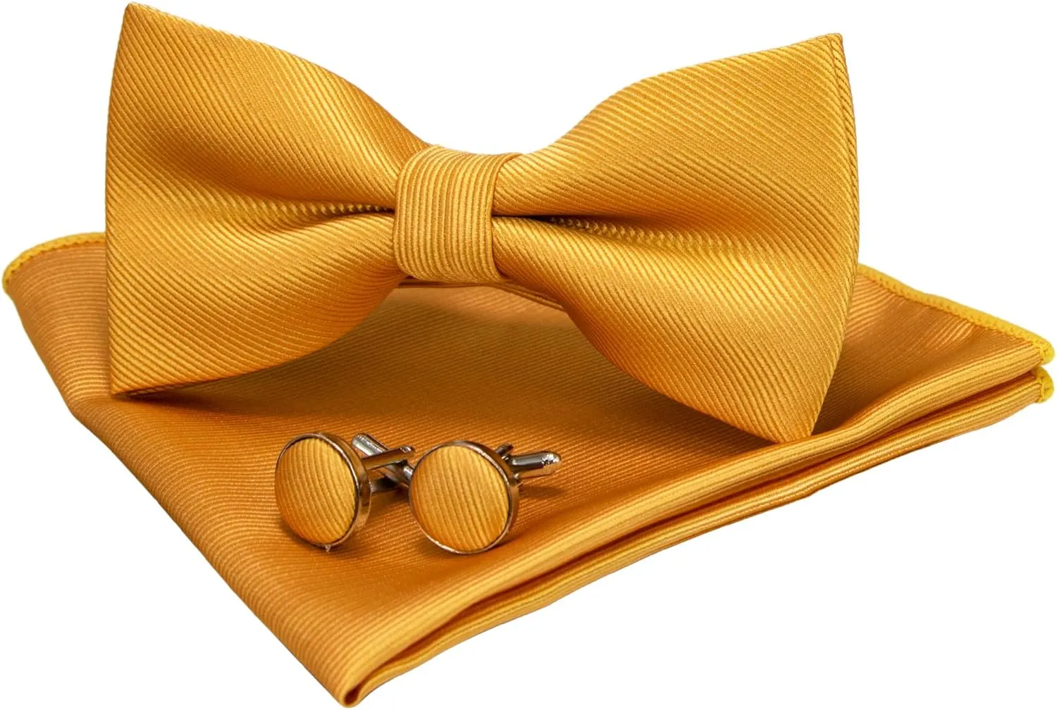 Solid Color Bow Tie and Pocket Square With Cufflinks Sets for Men