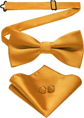 Solid Color Bow Tie and Pocket Square With Cufflinks Sets for Men