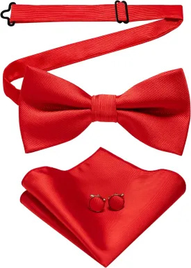 Solid Color Bow Tie and Pocket Square With Cufflinks Sets for Men