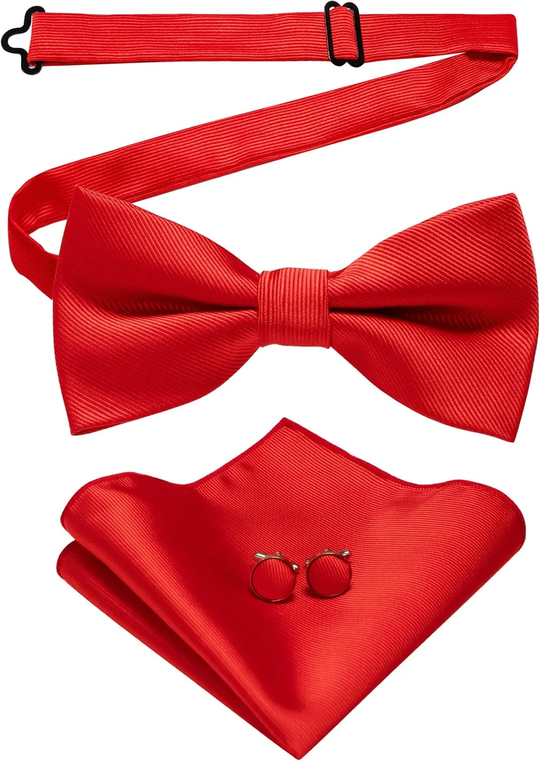 Solid Color Bow Tie and Pocket Square With Cufflinks Sets for Men
