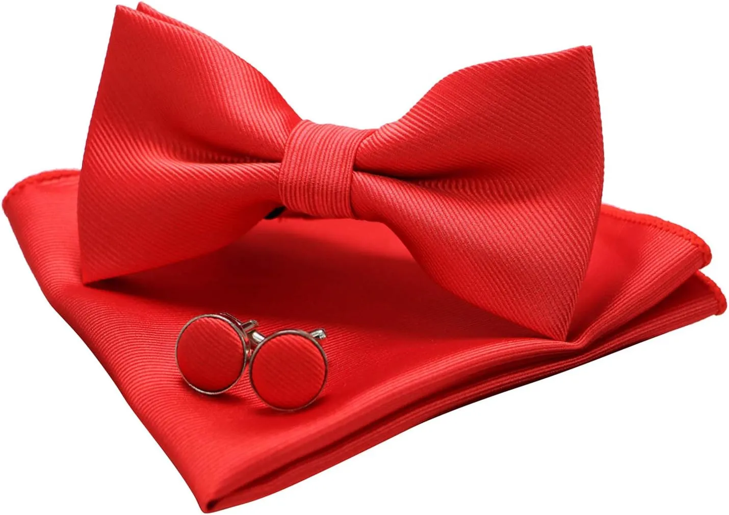 Solid Color Bow Tie and Pocket Square With Cufflinks Sets for Men