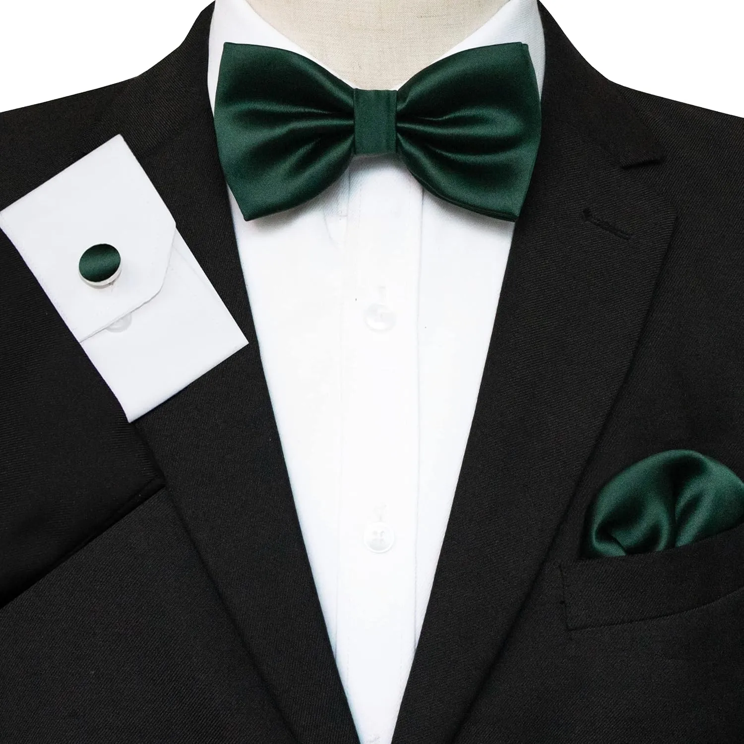 Solid Color mens Pre-tied Bow Tie and Pocket Square Cufflinks Sets with Gift Box