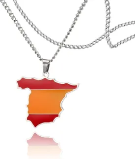 Spain Map Necklace Stainless Steel Flag Necklace Pendant Colourful Spain Jewellery Personalised Gifts