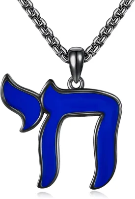 Sterling Silver Black Chai Pendant Hebrew Necklace Jewish Chai Jewelry for Women Men