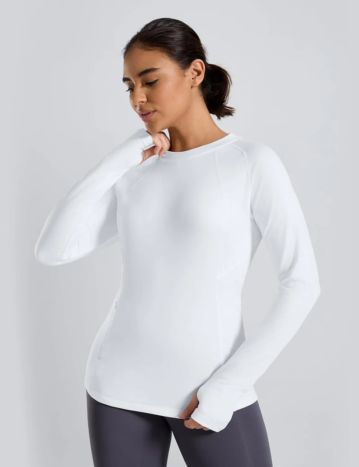 Thermal Shirts for Women Long Sleeve Fleece Tops Cold Weather Running Gear with Zipper Pocket Base Layer