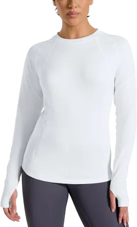 Thermal Shirts for Women Long Sleeve Fleece Tops Cold Weather Running Gear with Zipper Pocket Base Layer