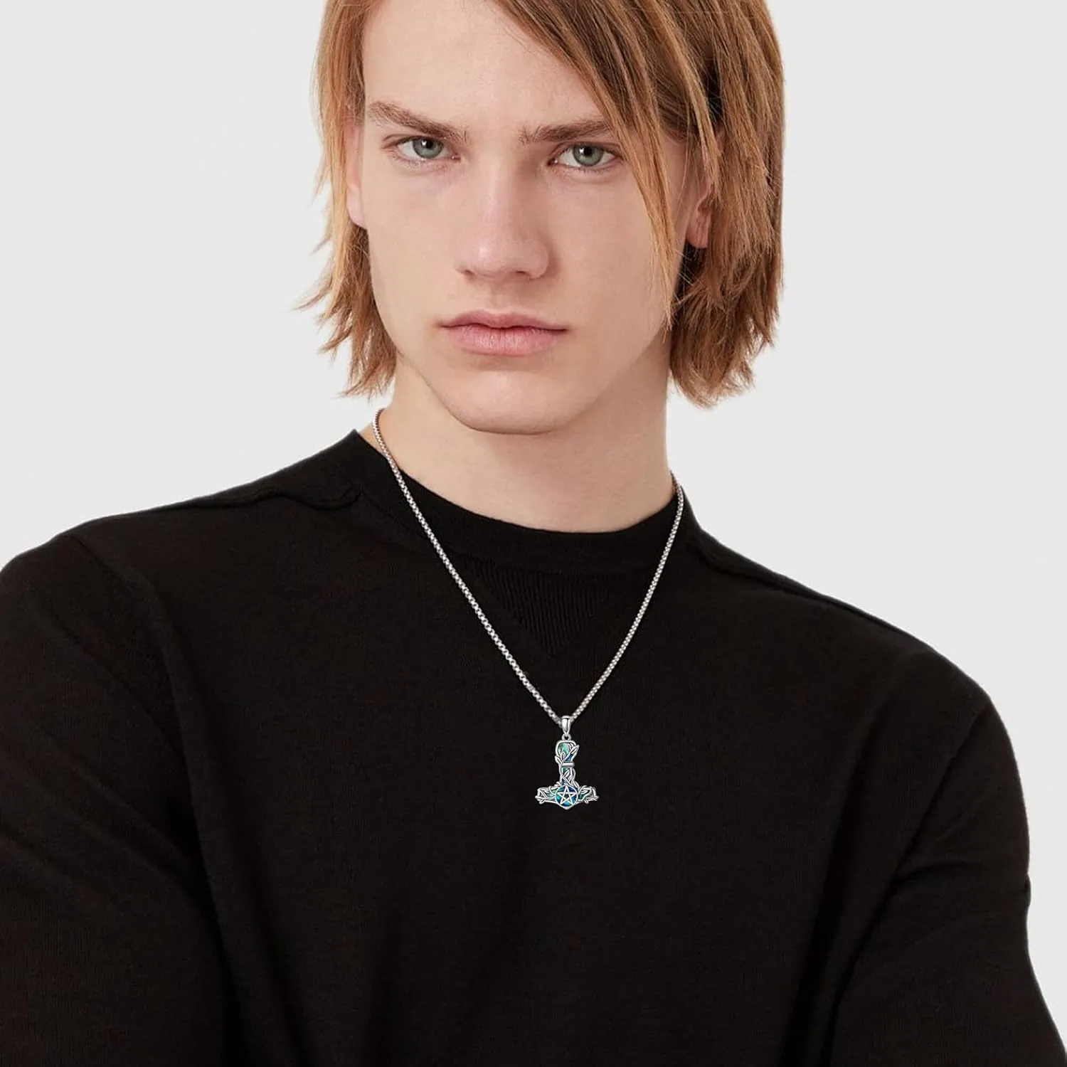 Thors Hammer Necklace Sterling Silver Tree of life Mjolnir Pendant Vegvisir Jewelry Gifts for Women Men