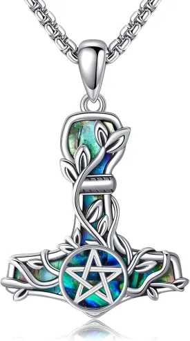 Thors Hammer Necklace Sterling Silver Tree of life Mjolnir Pendant Vegvisir Jewelry Gifts for Women Men