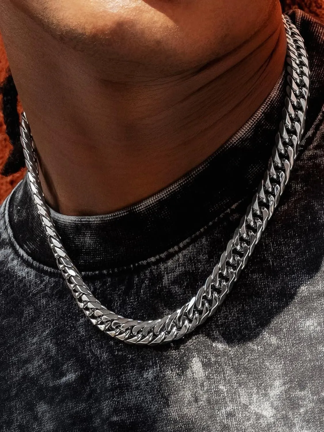 U7 Diamond Cut Miami Cuban Link Chain for Men Women Stainless Steel Curb Chain Necklace, Cool Hip Hop Jewelry Silver/Black/18K Gold Plated Chains, Width 3/6/9/12mm,18/20/22/24/26/28/30 Inch