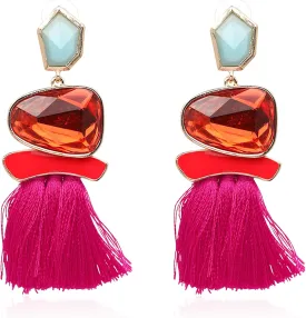Vintage Drop Dangle Earrings Boho Statement National Style Tassel Fringe Rhinestone Crystal Long Earrings for Women