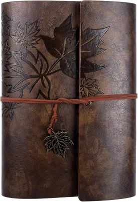 Vintage Leather Journal with Maple Leaf Design, Refillable 3 Ring Binder Notebook, PU Cover Writing Diary, Travel Sketchbook with Strap Closure, A5 Size Art Journal
