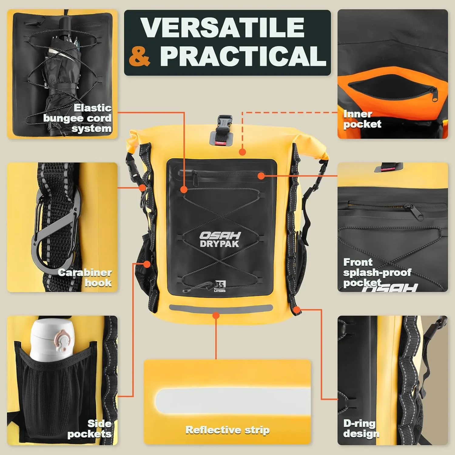 Waterproof Backpack Dry Bag 35L/55L  Heavy Duty Roll-Top Hiking Backpack for Travel, Kayaking, Boating, Camping, Rafting and Fishing