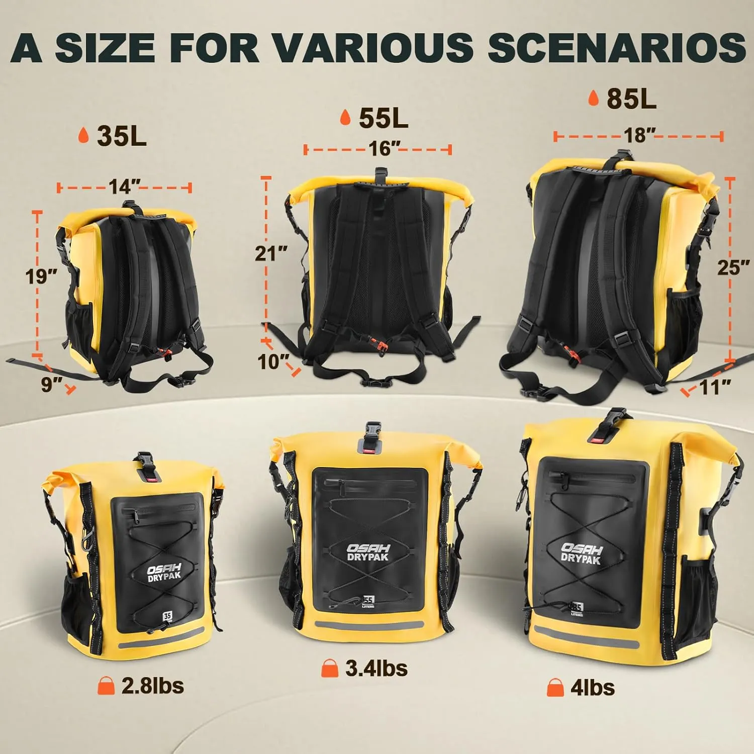 Waterproof Backpack Dry Bag 35L/55L  Heavy Duty Roll-Top Hiking Backpack for Travel, Kayaking, Boating, Camping, Rafting and Fishing