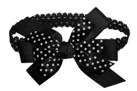 WD2U Baby Girls Black Dotted Grosgrain Boutique Hair Bow Stretch Headband (Black)