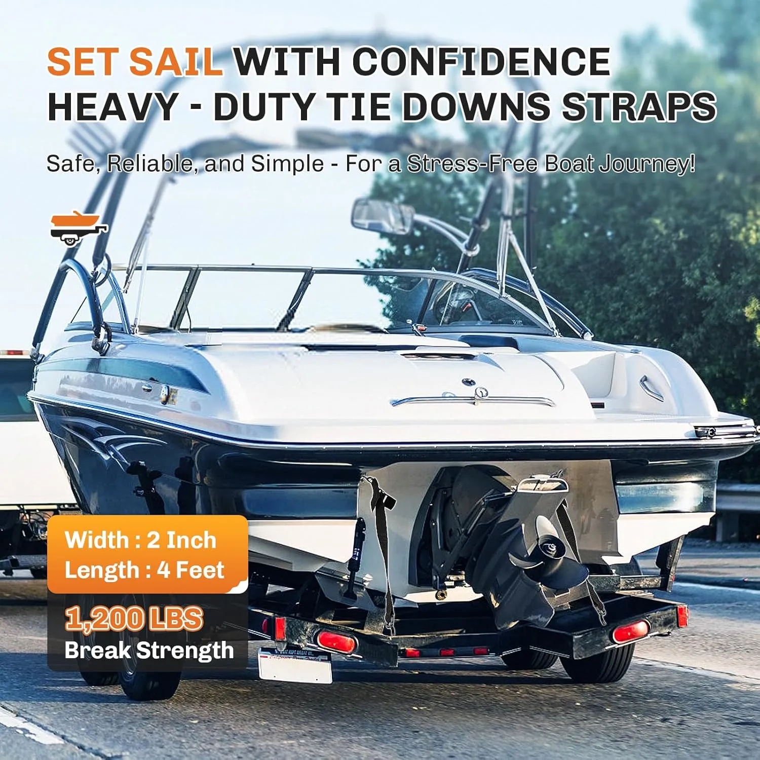WELLUCK Boat Trailer Transom Tie Downs Straps 1200 LBS, 2" x 4' Adjustable Boat Buckle Transom Tie Downs to Trailer, Marine, Jet ski, Pontoon, with Quick Release Buckle & Anti-Scratch Hooks