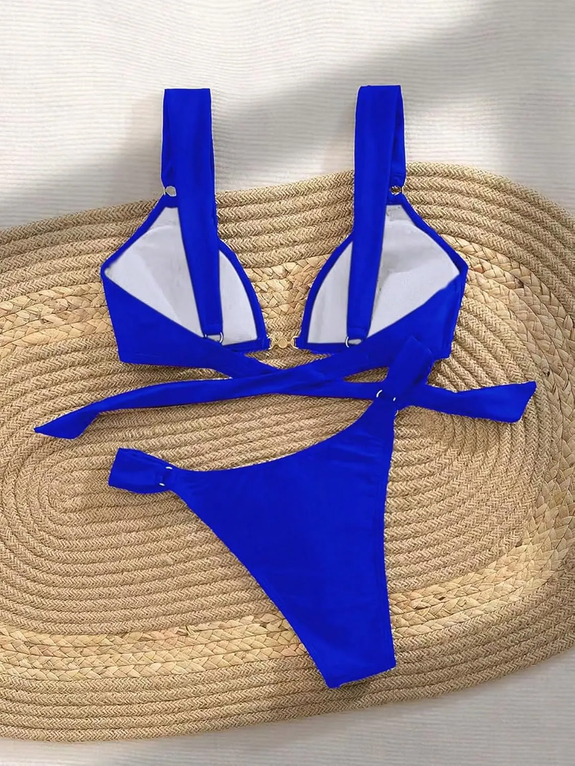 Women's 2 Piece Cheeky Bikini Sets Tie Back Ring Linked Brazilian Swimsuit Sexy Triangle Bathing Suit