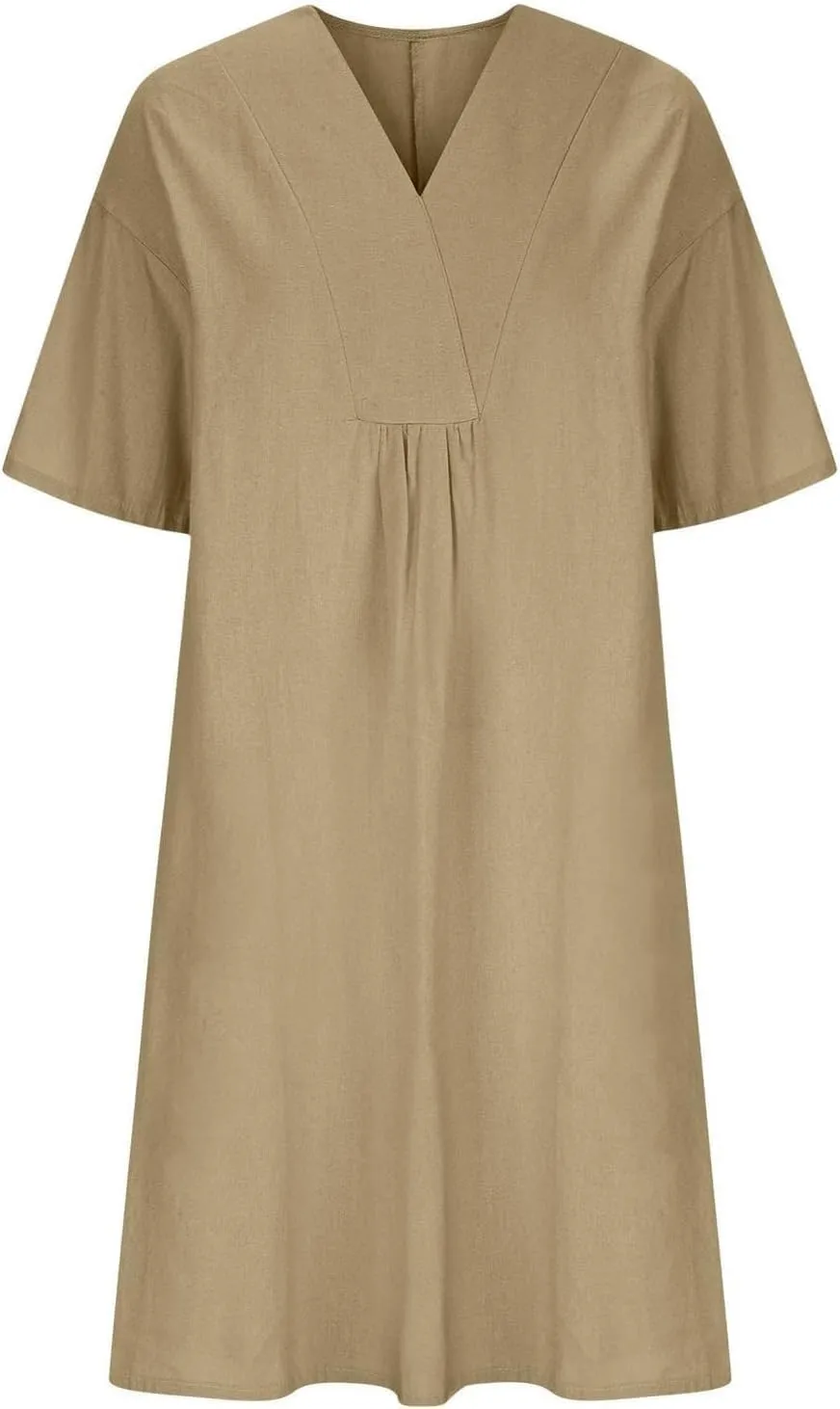 Womens Cotton Linen Midi Dress Summer Beach Casual Dresses V Neck Shift Dress Loose Fit Trapeze Dress