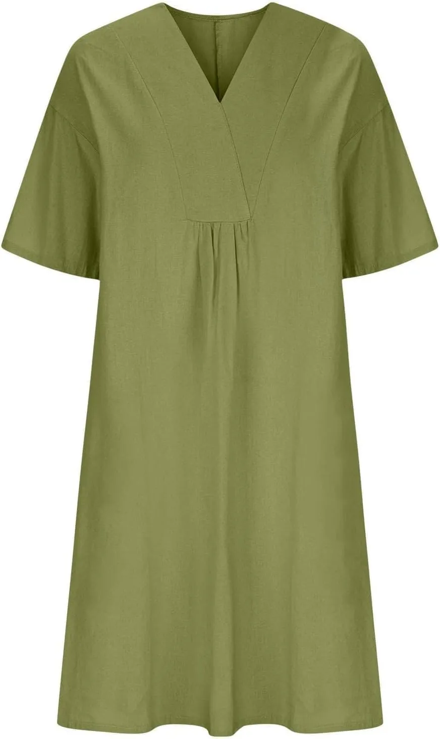 Womens Cotton Linen Midi Dress Summer Beach Casual Dresses V Neck Shift Dress Loose Fit Trapeze Dress