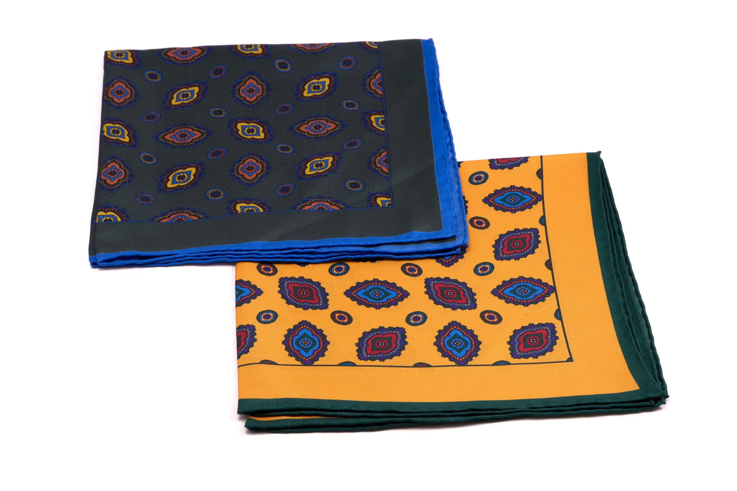 Yellow Diamond Contrast Edge Silk Pocket Square