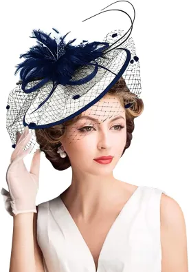 Z&X Sinamay Fascinator Hat Floral Feather Pillbox Derby Hats for Women Wedding Tea Party with Headband Clip