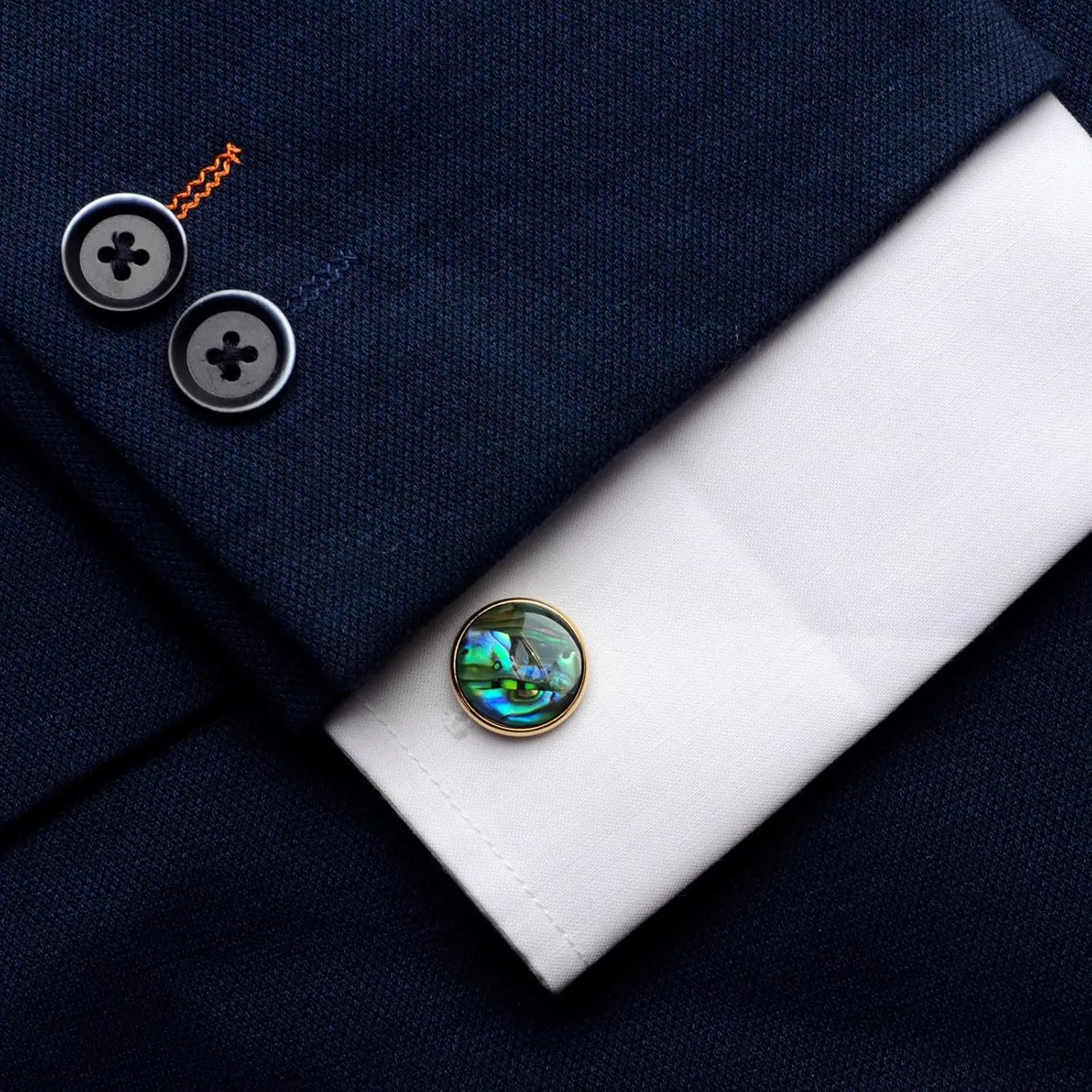 ZEEY Polished Abalone Shell Cufflinks for Men Women Classic Round Handmade Men's Cufflink Jewelry Set for Business Wedding Party Formal Office Daily Tuxedo Dress Shirt Accessories