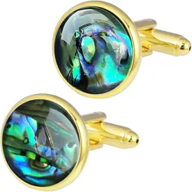 ZEEY Polished Abalone Shell Cufflinks for Men Women Classic Round Handmade Men's Cufflink Jewelry Set for Business Wedding Party Formal Office Daily Tuxedo Dress Shirt Accessories