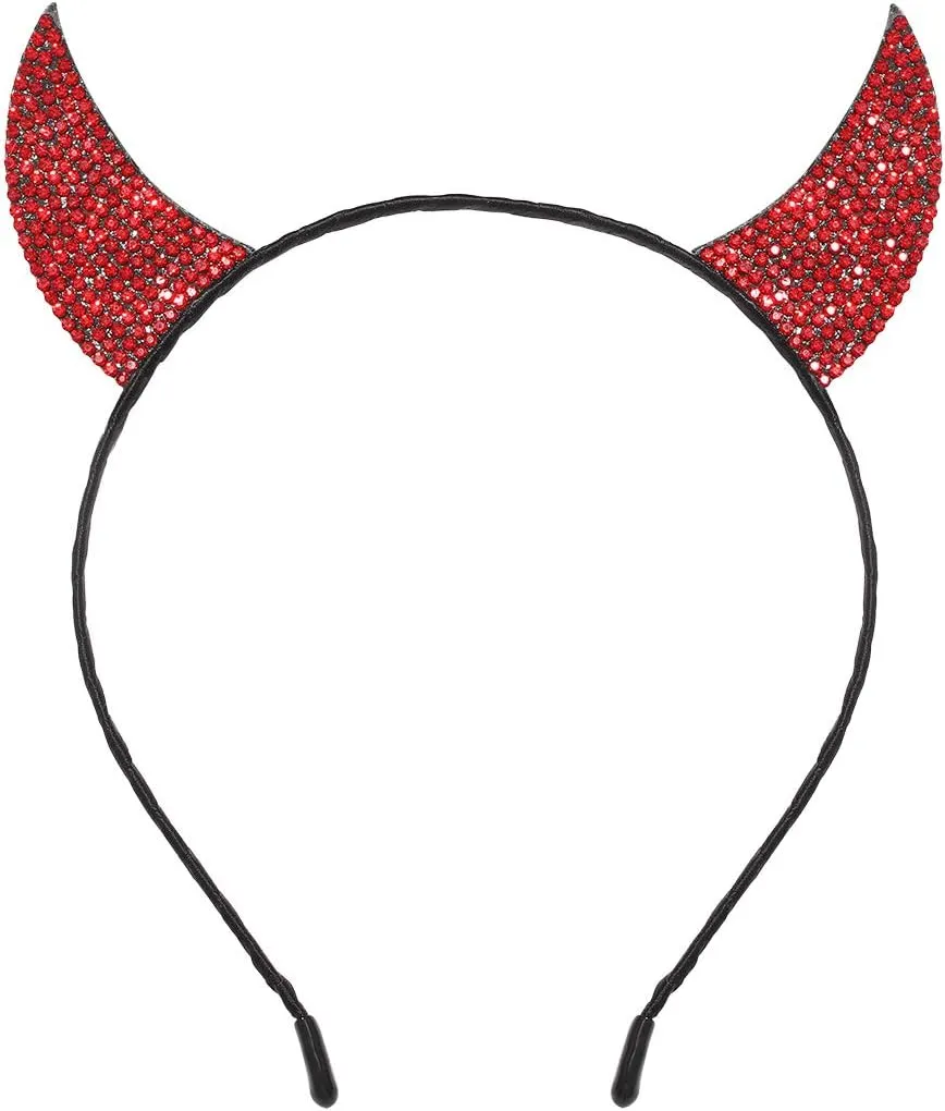 ZITULRY Halloween Headbands for Women Rhinestone Devil Horns Headband Crystal Cat Ears Headband Hairwear for Girls